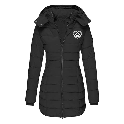 Daunenjacke Damen Lang Herz Hundepfote Druck Winterjacke Warm Steppjacke Mit Abnehmbar Kapuze Reißverschluss Hoody Wattierte Jacke Rollkragen Puffer Mantel Übergangsjacke Winterparka Outdoorjacke Daunenjacke Damen Lang Herz Hundepfote Druck Winterjacke Warm Steppjacke Mit Abnehmbar Kapuze Reißverschluss Hoody Wattierte Jacke Rollkragen Puffer Mantel Übergangsjacke Winterparka Outdoorjacke von Generic