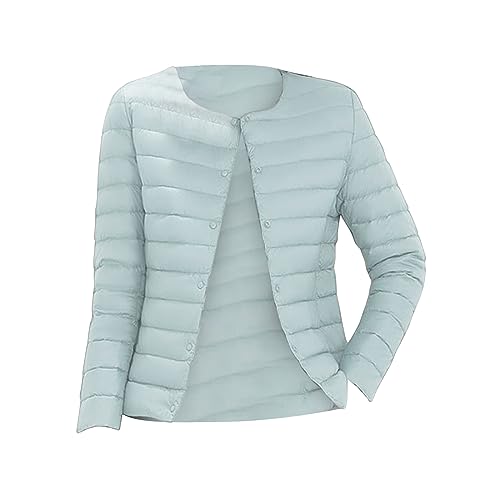 Daunenjacke Damen Leicht Mit Beutel Ohne Kragen,Steppjacke Slim Fit Übergangsjacke Winddicht Winterjacke Grosse Grössen Kurzjacke Packbar Funktionsjacke Einfarbig Elegante Sweatjacke von Generic