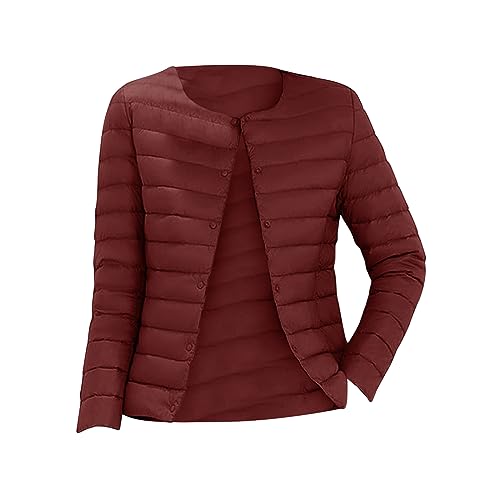 Daunenjacke Damen Leicht Mit Beutel Ohne Kragen,Steppjacke Slim Fit Übergangsjacke Winddicht Winterjacke Grosse Grössen Kurzjacke Packbar Funktionsjacke Einfarbig Elegante Sweatjacke von Generic