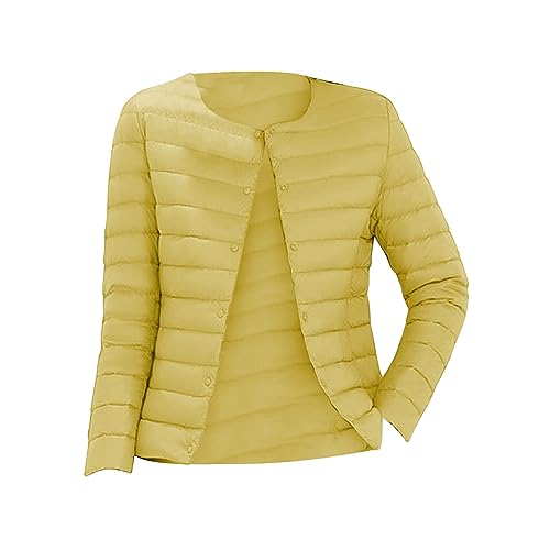 Daunenjacke Damen Leicht Mit Beutel Ohne Kragen,Steppjacke Slim Fit Übergangsjacke Winddicht Winterjacke Grosse Grössen Kurzjacke Packbar Funktionsjacke Einfarbig Elegante Sweatjacke von Generic