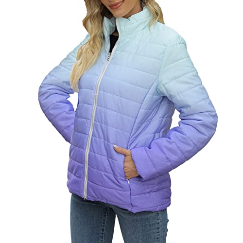 Daunenjacke Damen Leicht Warme - Steppjacke Damen Ultraleichte Bequeme Winterjacke Modisch Farbverlauf Übergangsjacke Mit 2 Zip Pockets Wintermantel Outdoor Reißverschluss Kurzmantel von Generic
