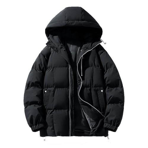 Daunenjacke Herren Puffer Mit Kapuze Jacke Parka Gefüttert Schwarz Einfarbig Steppjacke Übergangsjacke Winter Mit Taschen Winterjacke Jacket Winterjacke Herren Steppjacke mit Kapuze von Generic