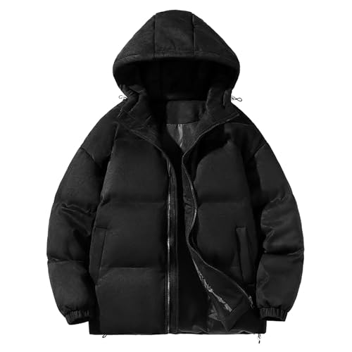 Daunenjacke Herren Puffer Mit Kapuze Jacke Parka Gefüttert Schwarz Einfarbig Steppjacke Übergangsjacke Winter Mit Taschen Winterjacke Jacket Winterjacke Herren Steppjacke mit Kapuze von Generic