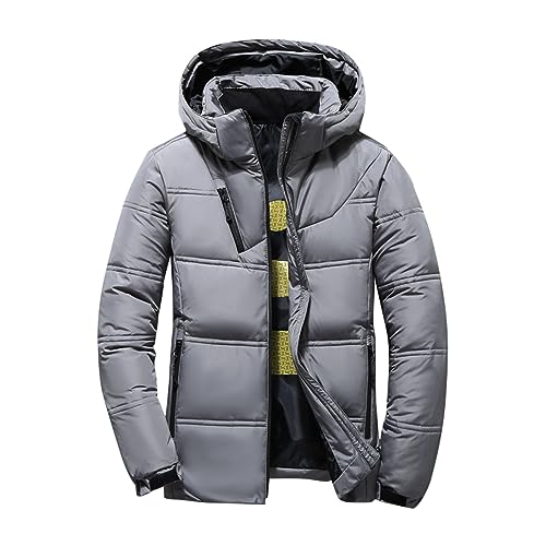 Daunenjacke Herren Winterjacke Leichte Puffer Jacke Warm mit Kapuze Wintermantel Business Outdoor Langarm Winterparka Große Größen Männer Hybrid Jacke Steppjacke Hellgrau L von Generic