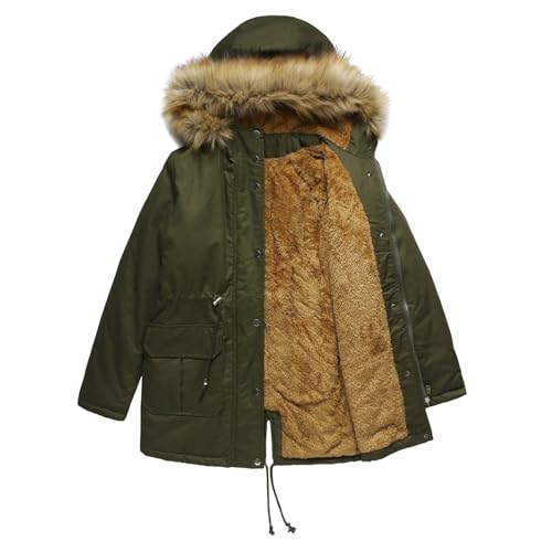 Daunenmantel Damen,Damen Wintermantel Parka Mantel Mit Kapuze Gummizug Reißverschlusstaschen Seiten-Reißverschlüsse Regular Fit,Parker Damen Winter,Damenwinterjacke,A Army Green,S von Generic