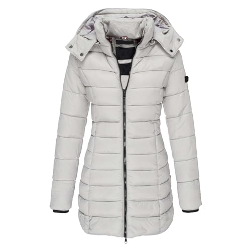 Daunenmantel Damen Mit Kapuze Winterjacke Damen Warm Gefüttert Steppjacke Damen Outdoor Wintermantel Damen Lang Daunenjacke Frauen Zipper Mantel Damen Winter Puffer Skijacke Dicke Steppmantel von Generic