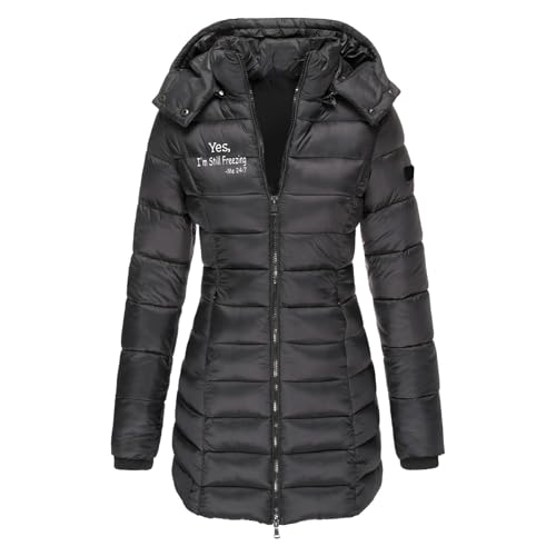 Daunenmantel Damen Mit Kapuze Winterjacke Warm Übergangsjacke Gefüttert Steppjacke Mittellang Puffer Jacke Outdoor Wintermantel Lang Daunenjacke Frauen Skijacke Happy New Year 2025 von Generic