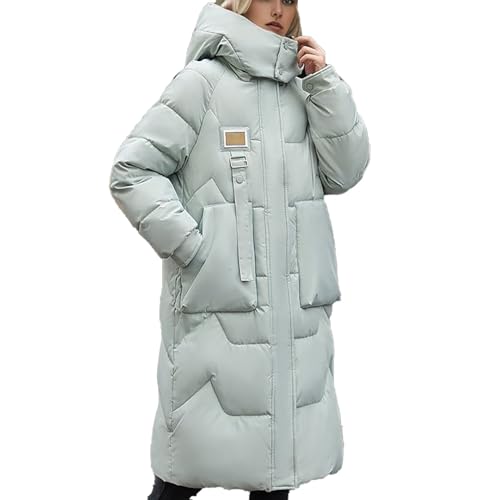 Daunenmantel Damen Warm | Winterjacke Damen Lang Daunen Kapuzenjacke Dicke Übergangsmantel Einfarbig Knielang Steppjacke Leichter Steppmantel Mit Taschen Und Reißverschluss Große Größen Wintermantel von Generic