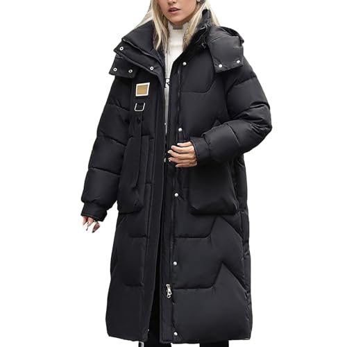 Daunenmantel Damen Warm | Winterjacke Damen Lang Daunen Kapuzenjacke Dicke Übergangsmantel Einfarbig Knielang Steppjacke Leichter Steppmantel Mit Taschen Und Reißverschluss Große Größen Wintermantel von Generic