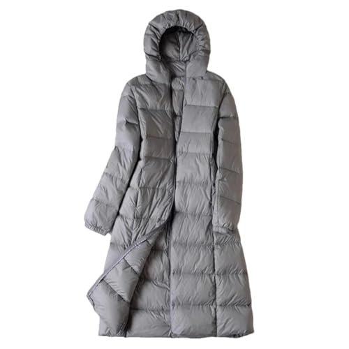 Daunenmantel mit Kapuze für Damen, leicht, dünn, weiß, Entendaunenjacke, Parkas, lang, warm, Outwear, grau, 54 von Generic