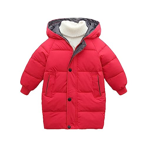 Daunenoberbekleidung für Kinder Kleinkind Mädchen Jungen Herbst Winter Langarm Dicke Einfarbig Lange Unten Zipper Kapuze Mantel Für 1 bis 8 Jahre (Red, 5-6 Years) von Generic