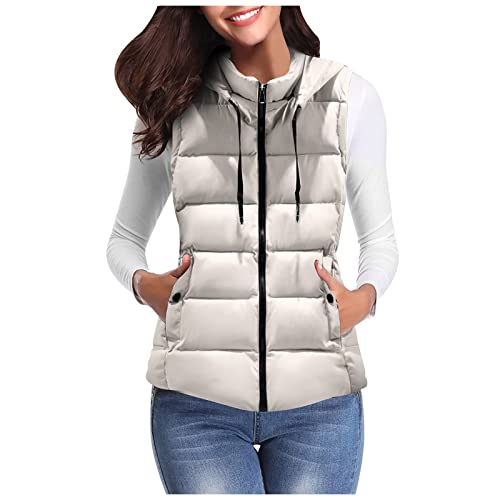 Daunenweste Damen Kurzer Mit Kapuze Leichte Puffer Weste Bodywarmer Outdoor Übergangs Weste Winterjacke Winddichte Wasserdichte Atmungsaktive Vest Gilet von Generic