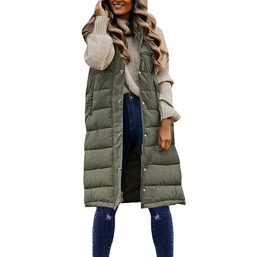 Daunenweste Damen Lang Winterjacke Daunenjacke Warm Weste Jacke mit Kapuze Steppjacke Wintermantel Casual Daunenmantel von Generic