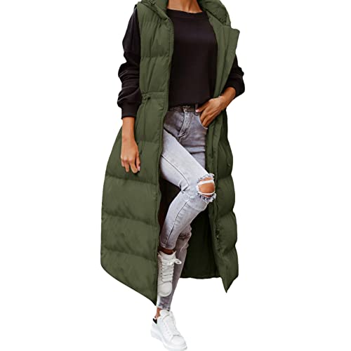 Daunenweste Damen Lang Wintermantel Vest mit Kapuze Leichte Gesteppte Weste Maxi Mantel Ärmellose Jacke Daunenmantel mit Taschen Steppweste Daunenjacke Steppjacke Outdoor Winterjacke (Schwarz,XXL) von Generic