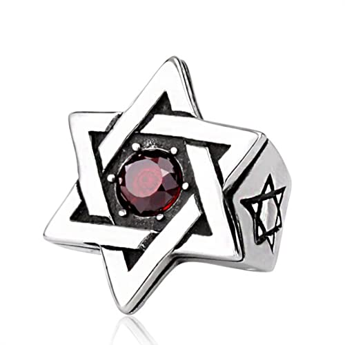 Davidstern Edelstahlring Rock Hip-Hop Mode Herren Hexagramm Stern Ring Titan Stahl Intarsien Zirkon Ring Schmuck Geschenk von Generic