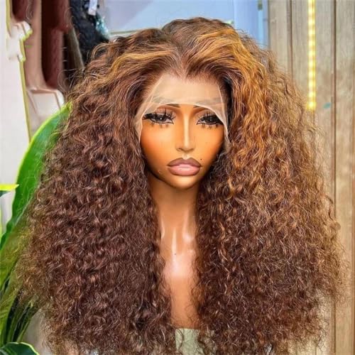 Deep Wave Spitze Highlights Honigbraun ohne Klebstoff gelockt Menschliches Haar Perücken Farbe Bob für Frauen 13x4 Perücke aus Spitze 28 Zoll # 150 % von Generic