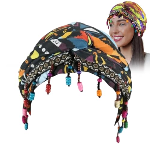 Dehnbare, verstellbare Kopftuchmütze mit Perlen for Damen, Turban im Ethno-Stil mit bunten Perlen, Persönlichkeit, lässiger Stretch(A) von Generic