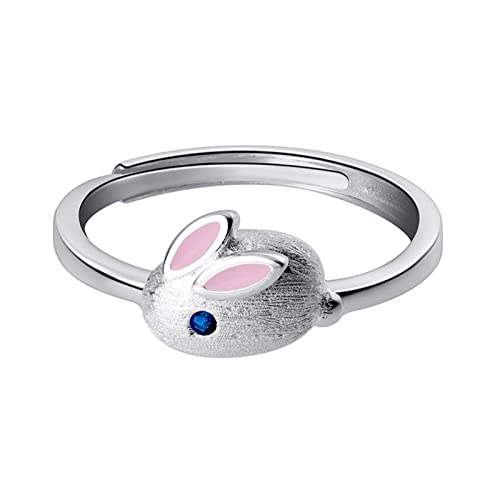 Der Ringe Bücher Gebunden Einfache Zeichnung Kaninchen Ring weiblich niedlich Tier Cartoon klein frisch Alles auf dem Netz roter Ring, um Freundinnen zu senden (Silver, One Size) von Generic