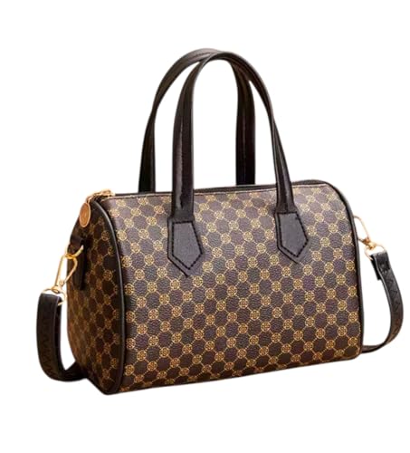 Designer Monogramm Handtasche, Boston Style Satchel mit Schultergurt, Braun und Gold Muster/Schwarz und Golden Muster, Schwarz von Generic