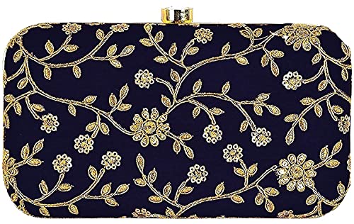 Designer Party Blue Box Clutch Stickerei Tasche Perlengriff und Quaste Ethno Geldbörse Damen Handtasche (Blau Blau) von Generic