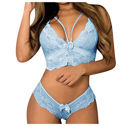 Dessous Damen Sexy Reizwäsche Set Strapse Reizwäsche Für Sex Damen Mollig Ouvert Erotiek Wäsche Offen Babydoll Nachthemd Pyjama Dessous Damen Sexy Unterwäsche Set Blau 3XL von Generic