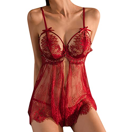 Dessous Damen Sexy UnterwäSche Set, Damen Dessouse Mesh Blumen Strappy Sexy Unterwäsche Babydoll Einfarbig Negligee Unterkleid Nachtkleid Transparent Schlafkleid Kurz Reizwäsche Lingerie von Generic