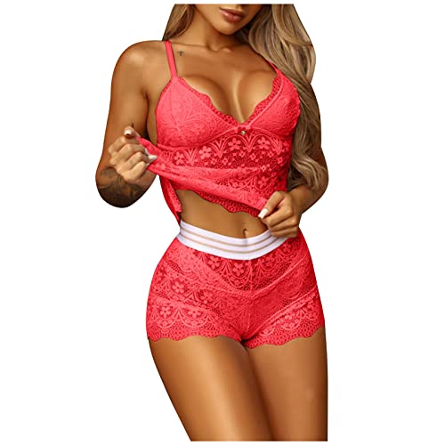 Dessous Sets Für Damen Blumenspitze BH Und Panty Set Mit Strumpfhalter Tiefer V-Ausschnitt Reizwäsche Negligee String Tanga Nachthemden Kostüme Curvy Unterwäsche Frauen Sexy Set von Generic