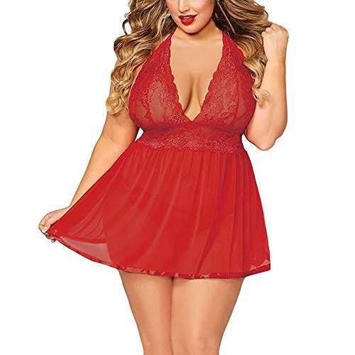 Dessous für Frauen Sexy freche Babydoll Spitze Nachthemd durchsichtig Chemise Boudoir Nighty Teddy Dessous Nachthemd Dessous Set für Frauen, Z0418a-rot, 54 von Generic