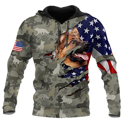 Deutscher Schäferhund 3D Druck Unisex Frühling Bequeme Sportkunst Kapuzenpullover Reißverschluss Kapuzenpullover Harajuku Streetwear, Hoodie, XXL von Generic