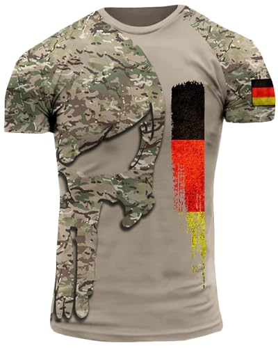 Deutschland Armee Bundeswehr Veteran Schädel T-Shirt Kämpfer Militär Militärische Tarnung 2XS - 4XL Hell Beige DE10 (DE10, DE/NL/SE/PL, Alphanumerisch, XXL, Regular, Regular) von Generic