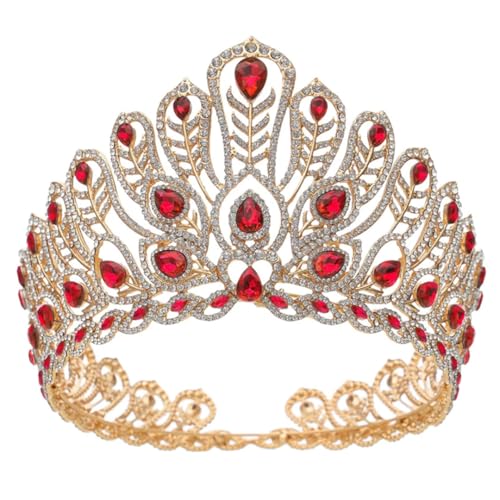 Diadem Braut Krone Festzug Miss Kopfschmuck Braut Hochzeitskleid Haarschmuck Gold Rot von Generic