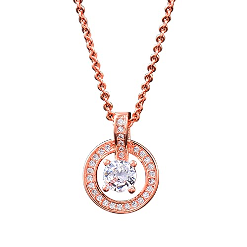 Diamant Halskette Damen Diamant Halskette Schillernde Runde Diamant Anhänger Diamant Anhänger Frauen Halskette Kette, rose gold, Einheitsgröße von Generic