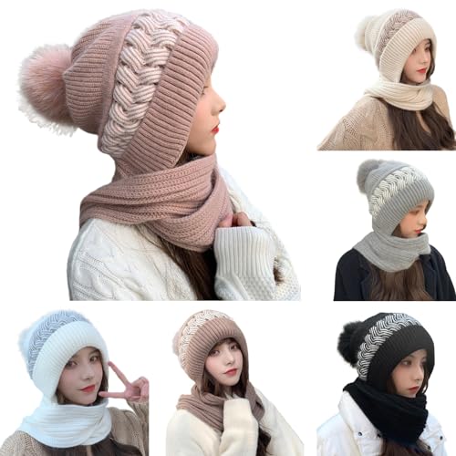 Dicke Damen Strickmütze, Mütze und Schal in einem. Doppelseitige Ausführung, Fleecefutter warm weich elastisch von Generic