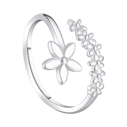 Dicke Ringe Für Damen Personalisierter Blumenring, einfaches und zartes Design, geeignet für alle Gelegenheiten (Silver, One Size) von Generic