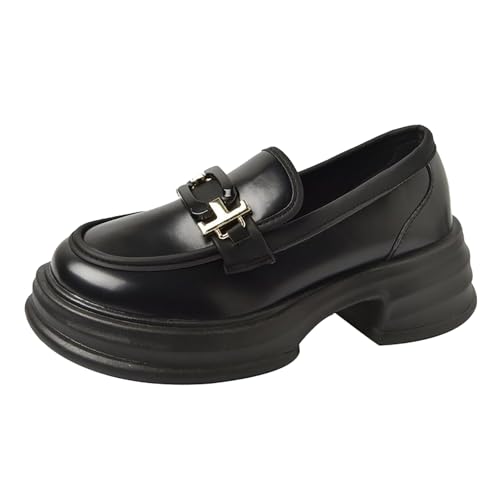 Dicke Slip-On Mokassins Damen Chunky Plattform 𝐏enny Loafer Lackleder Rutschhemmung Reinschlüpfen Freizeitschuhe Weichbettung Halbschuhe Gepolsterte Mit Fussbett Damenschuhe (Black, 37) von Generic