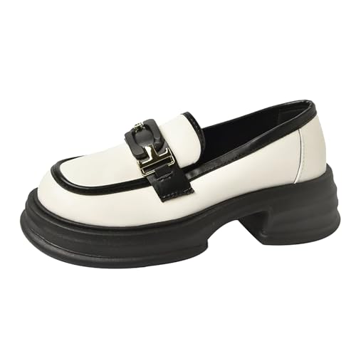 Dicke Slip-On Mokassins Damen Chunky Plattform 𝐏enny Loafer Lackleder Rutschhemmung Reinschlüpfen Freizeitschuhe Weichbettung Halbschuhe Gepolsterte Mit Fussbett Damenschuhe (White, 38) von Generic