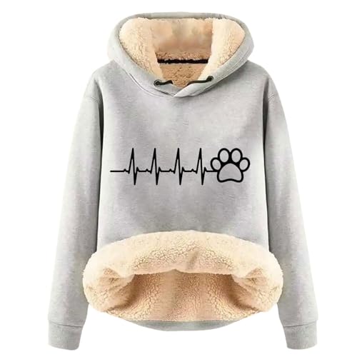 Die Discounter Hoodie Damen Fleece Gefüttert Kapuzenpullover Warm Sweatshirt Winter Pullover Elektrokardiogramm Druck Oberteile Große Größen Tops Weiche Kapuzenpulli Bequeme Langarmshirt von Generic