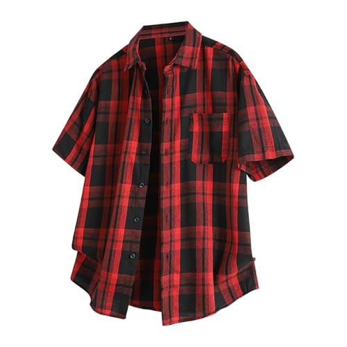 Die Discounter Kurzarmhemd Herren Kariertes Freizeithemden Für Herren Trachtenhemd Button Down Freizeithemd Loose Fit Check Shirt Kurzarm Karohemd Comfort Sommerhemd Herrenhemd Mit von Generic