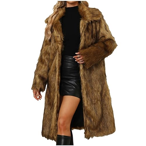 Die Discounter Lange Kunstpelz Mantel Damen Einfarbig Pelzjacke Winter Warm Winterjacke Elegant Fellmantel Kunstfell Jacke Große Größen Pelzmantel Flauschig Felljacke Faux Fur Übergangsjacke von Generic