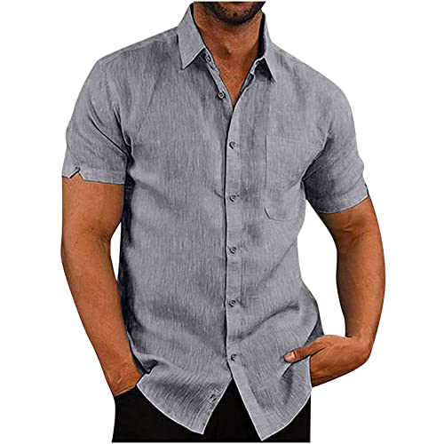 Die Discounter Leinenhemd Herren Casual Einfarbig Hemd Sommer Hemdbluse Button Down Oberteile Regular Fit Shirt Baumwolle Leinen Freizeithemd Kurzarm/Langarm Tshirt Leichte Leinenbluse mit Taschen von Generic