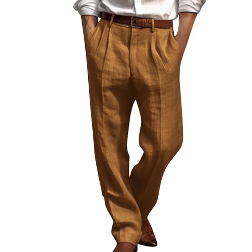 Die Discounter Musselin Hose Herren Elegant Einfarbig Anzughose Sommer Businesshose Gerades Bein Stoffhose Baggy Sommerhose Regular Fit Freizeithose Große Größen Loungehose Leichte Hosen Hoher von Generic
