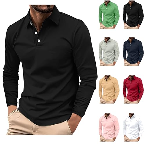 Die Discounter Poloshirt Herren Regular Fit Pullover Revers Knopfleiste Langarmshirt Langarm Arbeitspullover Sport Shirt Große Größen Tshirt Einfarbig Sweatshirt Atmungsaktive Longsleeve von Generic