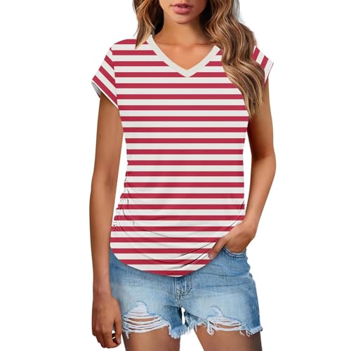 Die Discounter Ringelshirt Damen Gestreiftes Druck Bluse Lang Tshirt Slim Fit Oberteile V-Ausschnitt Kurzarm Tops Modish T-Shirt Teenager Mädchen Pullover Rot Weiss Karneval Shirt Sommer Die Discounter Ringelshirt Damen Gestreiftes Druck Bluse Lang Tshirt Slim Fit Oberteile V-Ausschnitt Kurzarm Tops Modish T-Shirt Teenager Mädchen Pullover Rot Weiss Karneval Shirt Sommer von Generic