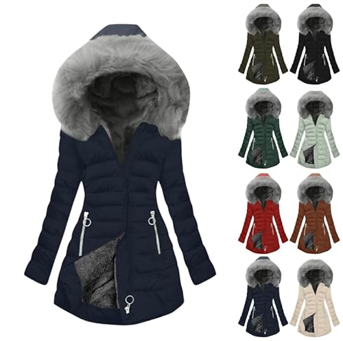 Die DiscounterWintermantel Damen Warm Gefüttert Steppjacke Lange Elegant Damenmantel Winter Langarm Parka Jacke mit Kapuze Winterparka Mantel Einfarbig Bequemes Sportjacke Winddicht Outdoorjacke von Generic