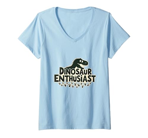 Dinosaurier-Enthusiast – prähistorisches Fan-Geschenk T-Shirt mit V-Ausschnitt, Damen, Himmelblau, XXL von Generic