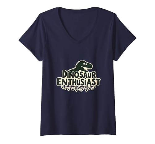 Dinosaurier-Enthusiast – prähistorisches Fan-Geschenk T-Shirt mit V-Ausschnitt, Damen, Marineblau, XXL von Generic