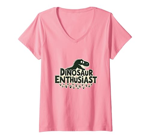 Dinosaurier-Enthusiast – prähistorisches Fan-Geschenk T-Shirt mit V-Ausschnitt, Damen, Rosa, S von Generic