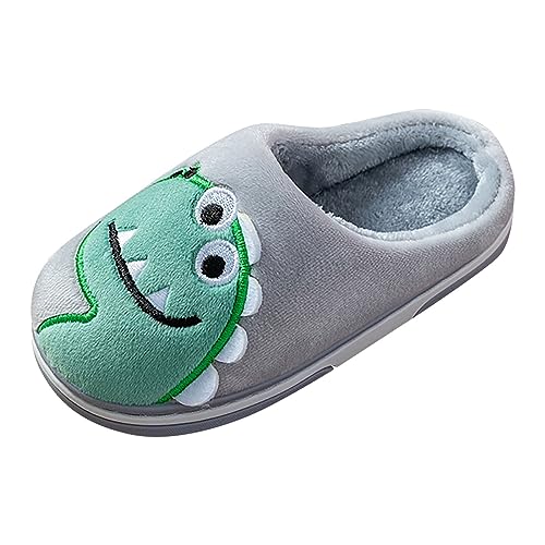 Dinosaurier Hausschuhe Junge Mädchen Plüsch Pantoffeln Warm Winterschuhe Baby Weiche Hause Schuhe Kuschelig Kinderhausschuhe Süße Tierhausschuhe Outdoor Slipper (Grey, 35 Big Kids) von Generic
