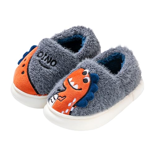 Dinosaurier Hausschuhe Mädchen Junge Warm Kinderhausschuhe Anti Rutsch Winterschuhe Kuschelige Weiche Slipper Süße Tierhausschuhe Haus Pantoffeln (Grey, 30.5 Little child) von Generic