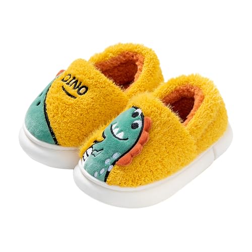 Dinosaurier Hausschuhe Mädchen Junge Warm Kinderhausschuhe Anti Rutsch Winterschuhe Kuschelige Weiche Slipper Süße Tierhausschuhe Haus Pantoffeln (Yellow, 25.5 Toddler) von Generic